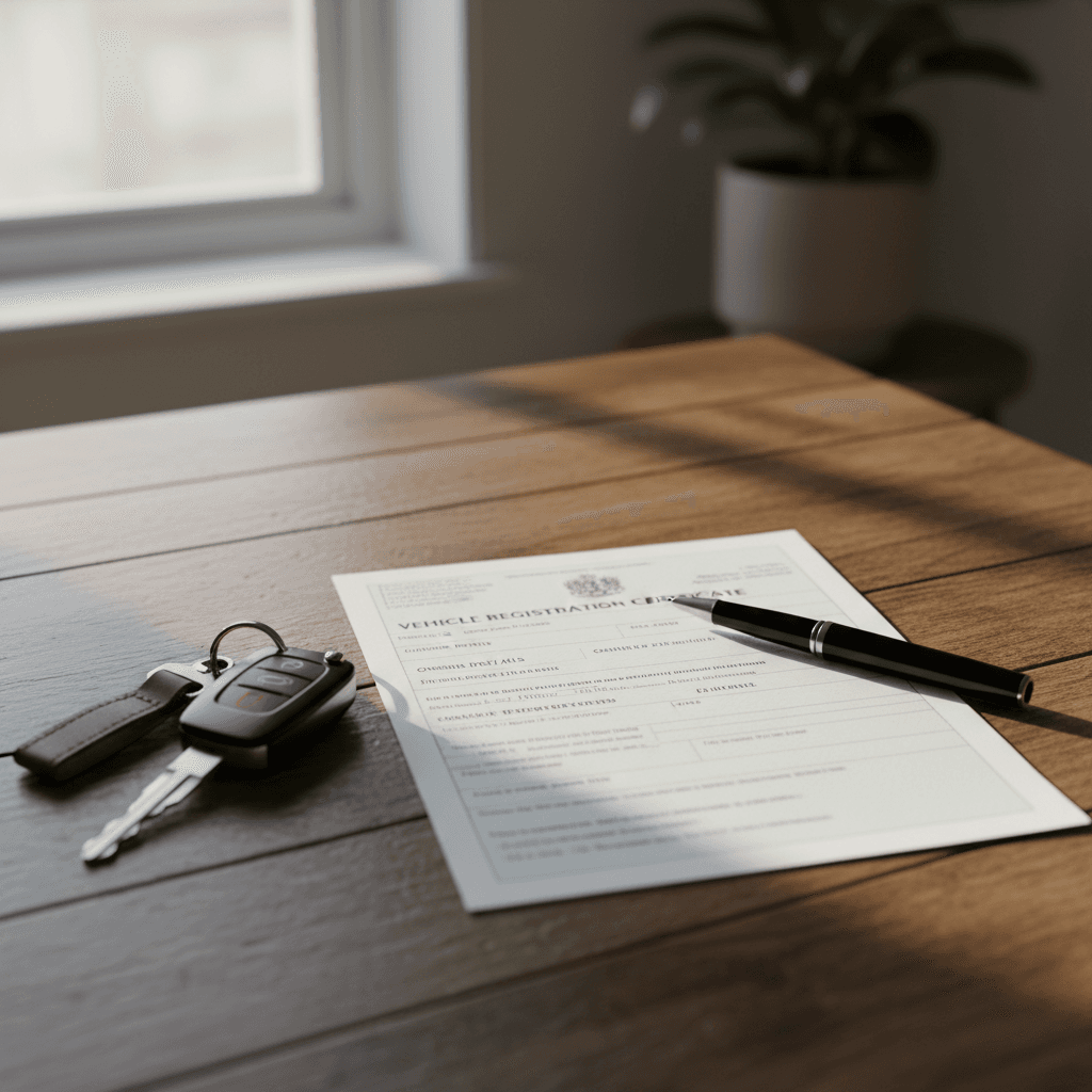 Registration document and keys on a clean surface