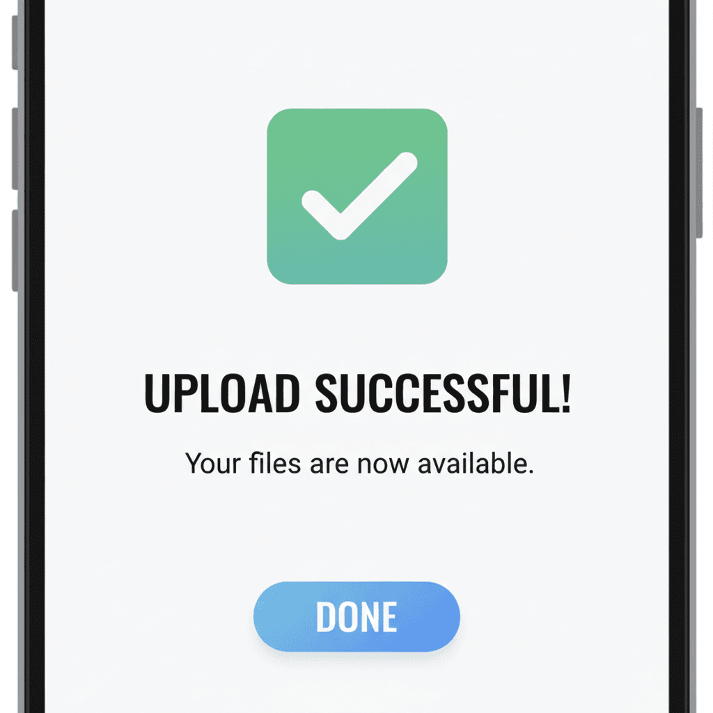 Upload confirmed notification on a smartphone display