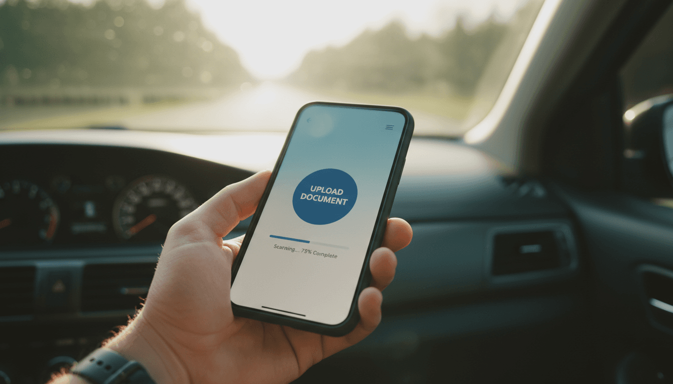 Driver uploading documents on smartphone