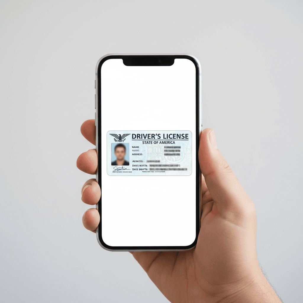 Driver holds phone with licence ready for upload