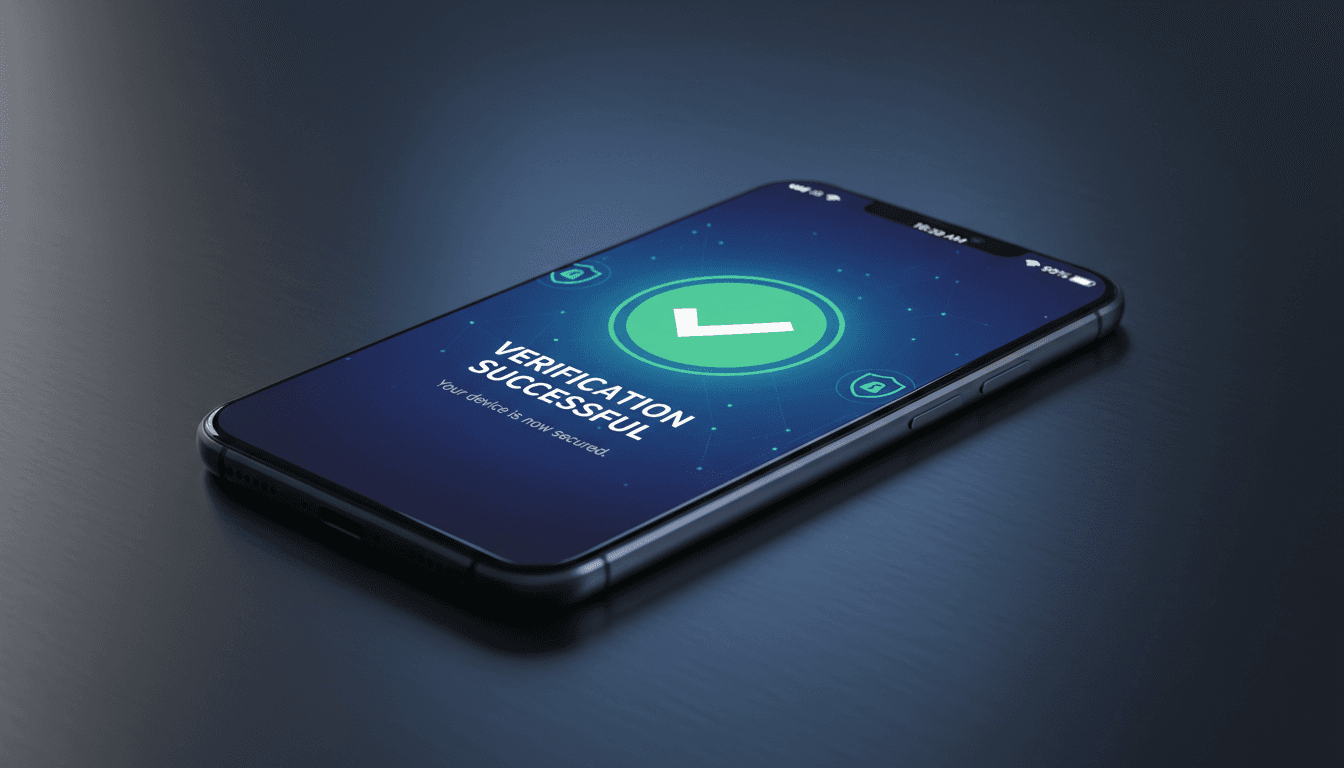 secure mobile phone verification screen with checkmark on dashboard
