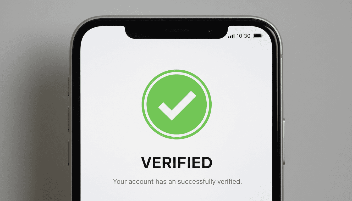 Verification checkmark on smartphone screen