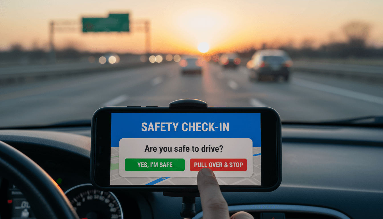 smartphone notification for a safety check-in prompt while driving