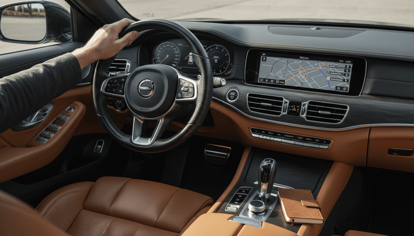 Driver's hand on steering wheel