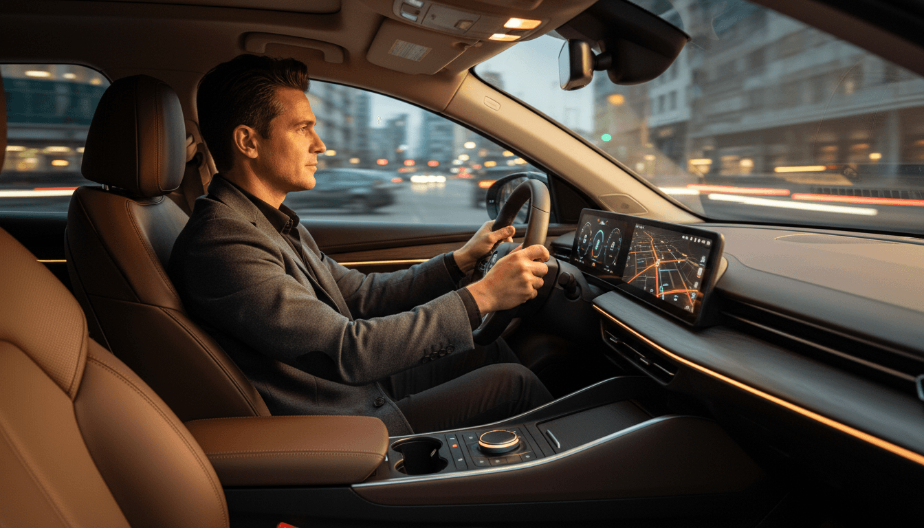 Professional driver in a modern car interior