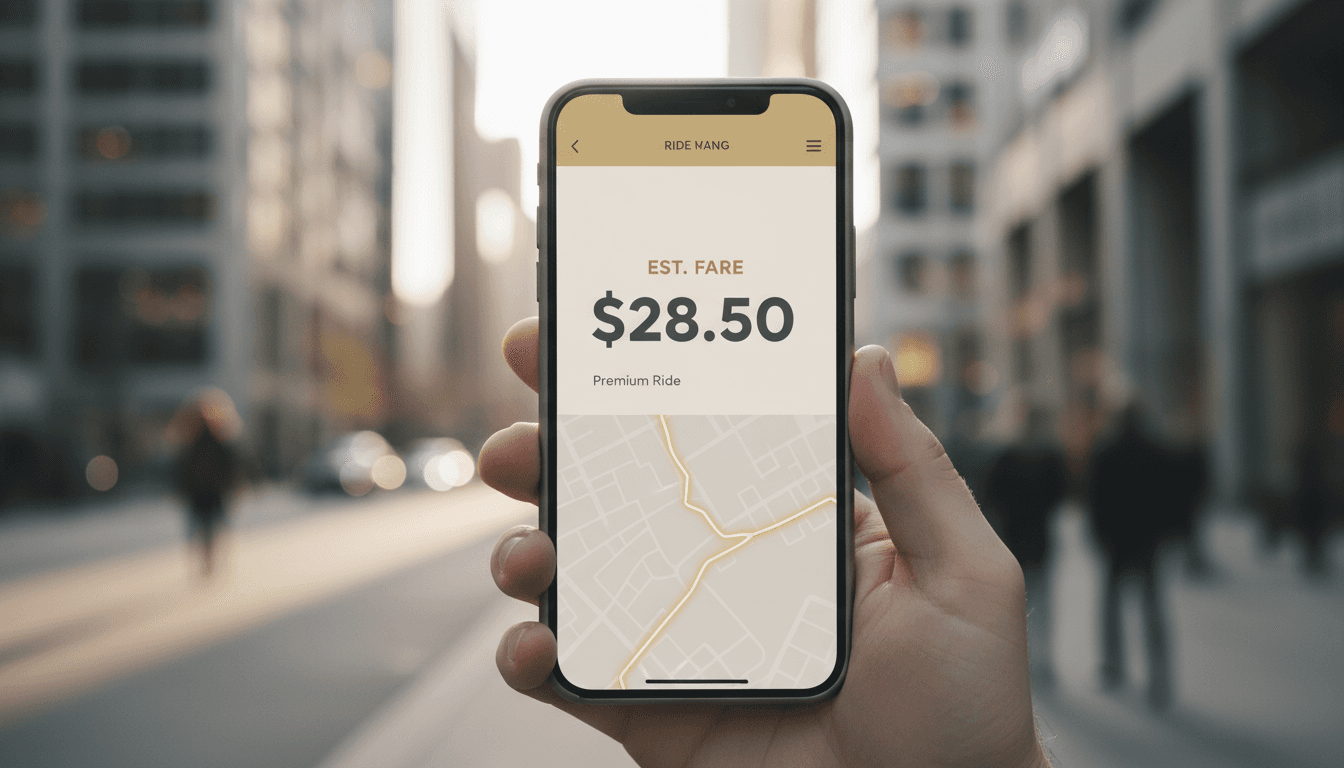 Smartphone showing a ride fare estimate on a sleek interface