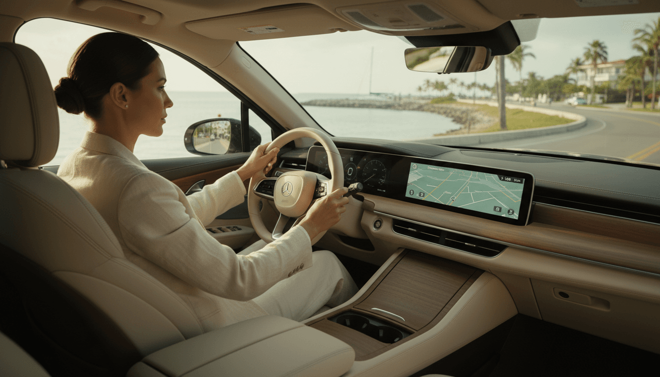 Driver in a modern car preparing for a trip