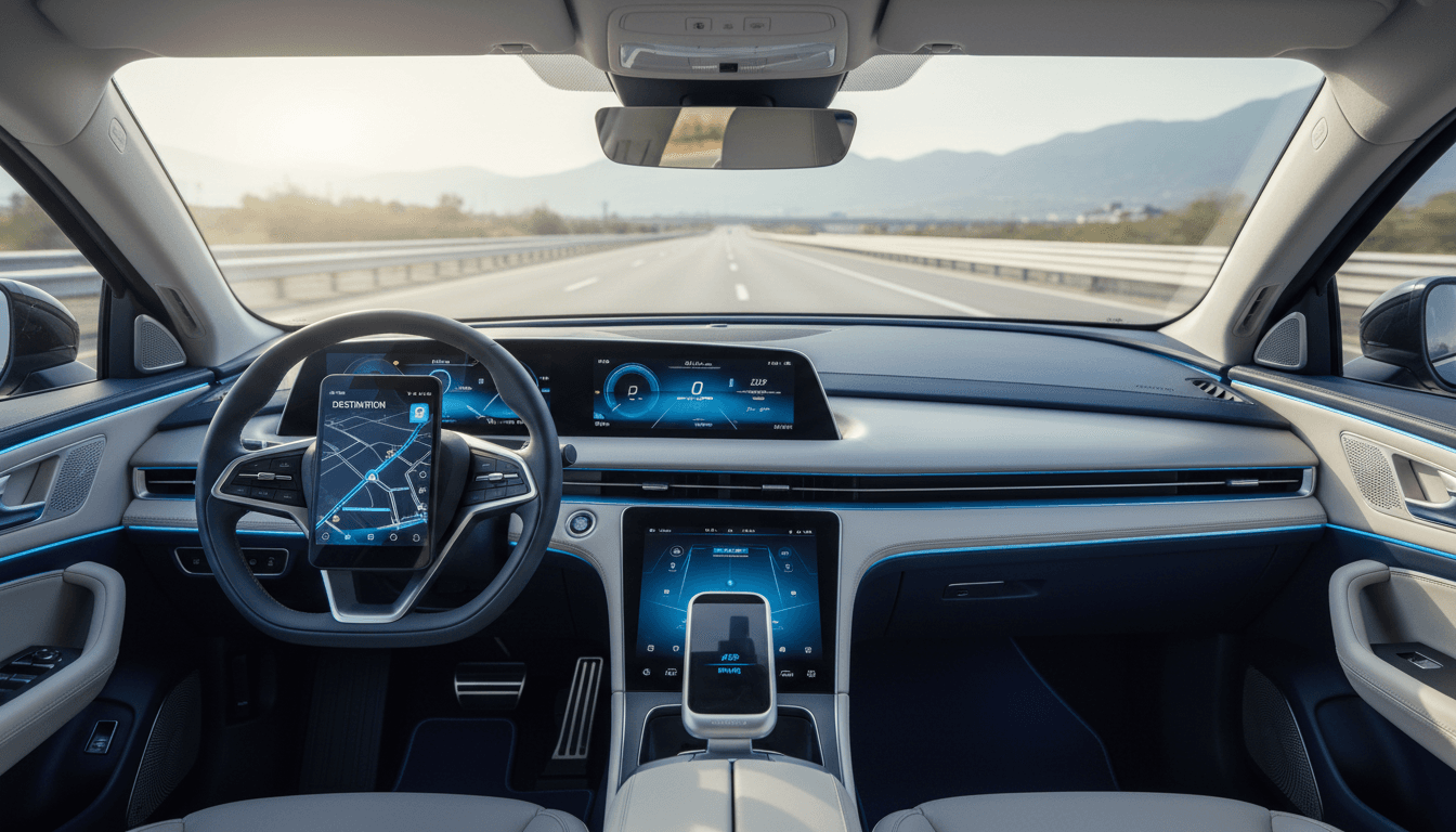 Luxurious car interior with soft ambient lighting