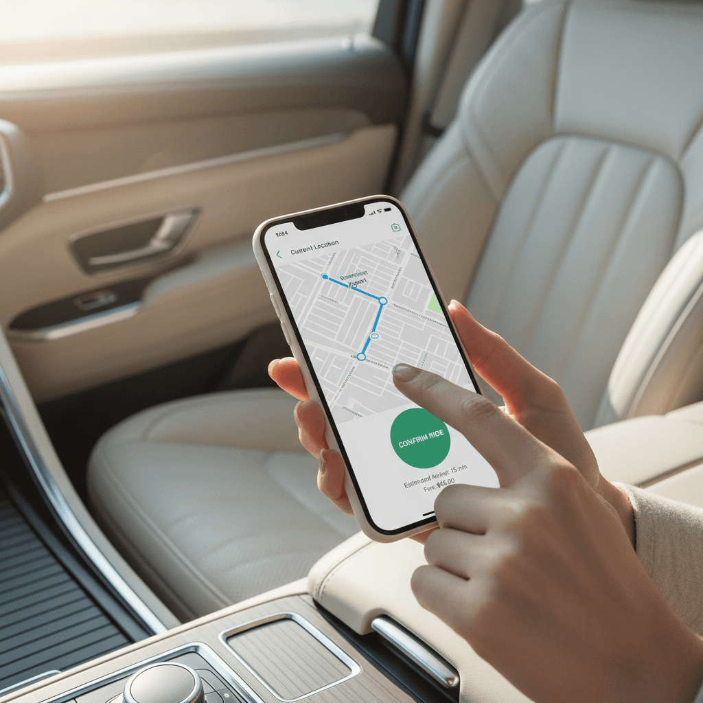 Person booking a ride on smartphone